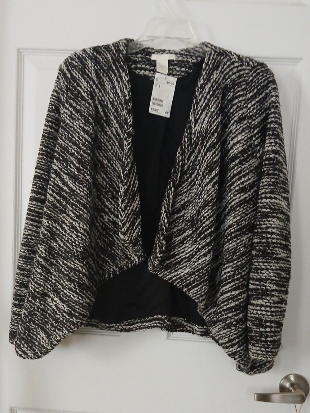 H&M Black and White Marled Open-Front Cardigan NWT